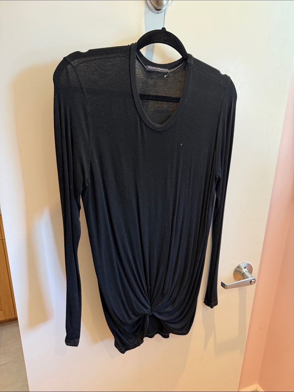 Brandy Melville Black Long Sleeve Twist-Hem Top